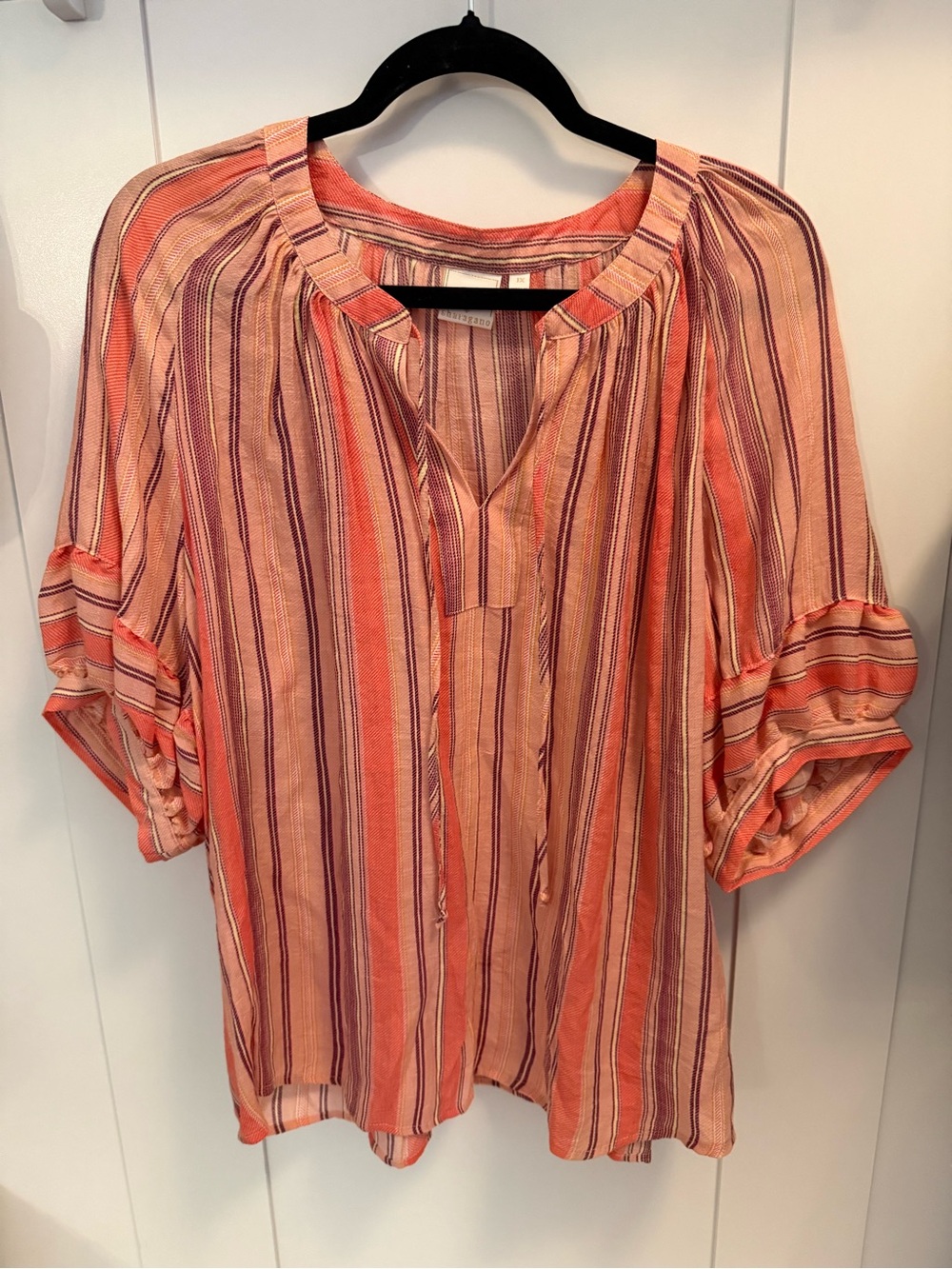 Sharagano Striped Tunic in Coral, Cream and Purple